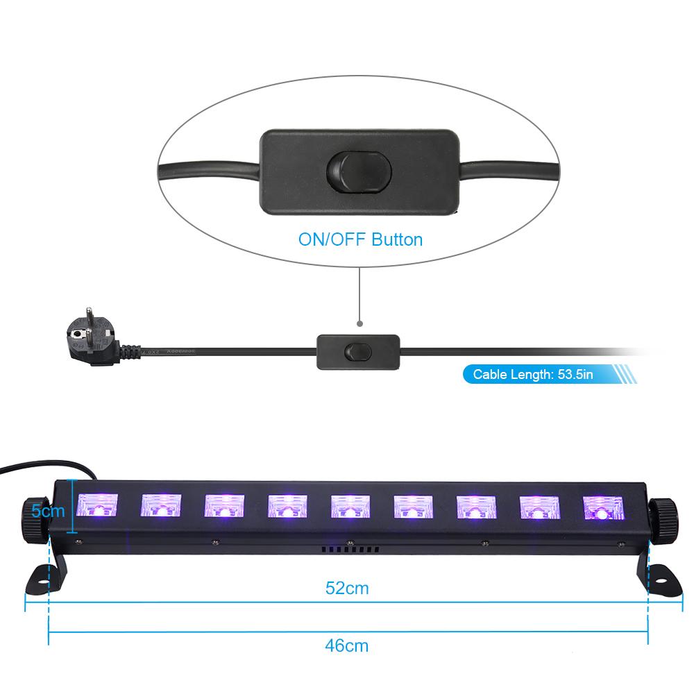 Tomshine UV-Barlicht 9LEDs 27W Dimmbare Halterung Tragbare Lampe Halloween DJ