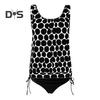 2-teiliges Tankini-Set für Damen, U-Ausschnitt, ärmelloses Oberteil mit Punktdruck, seitlicher Kordelzug, Badehose, schnelltrocknender Badeanzug