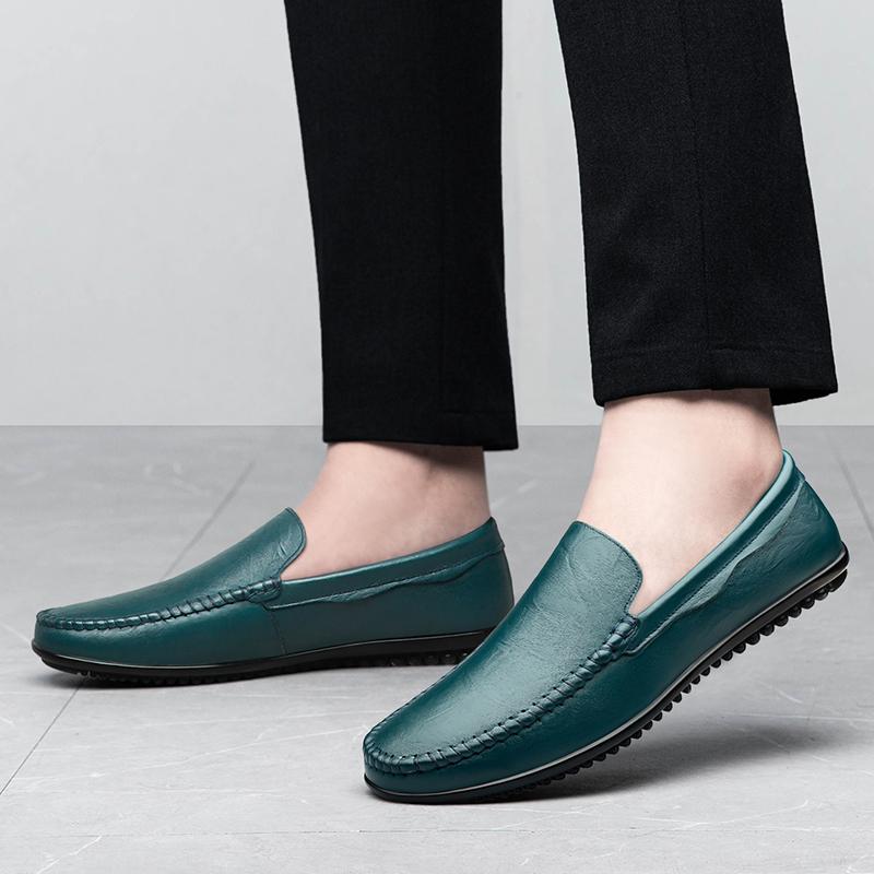 Fashion Non-Slip Lightweight Men Business Shoes Slip-On Comfortable Flat Men's Genuine Leather Loafers Casual Breathable Soft Sole Shoes