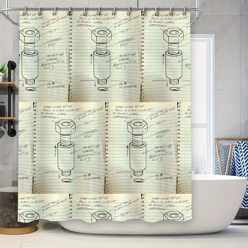 

Patterned Bathroom Curtains Threaded Bolt Nut Design For Kitchen Sink Faucet Installation Durable Waterproof Shower Curtain With W60H190(CM)-1 Pcs