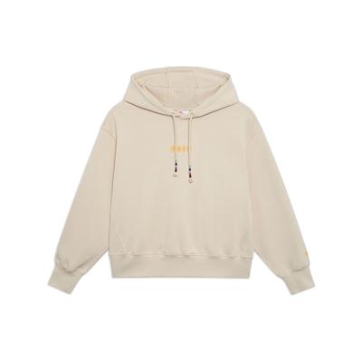 Li Ning Bluza z kapturem damska z haftowanym logo w jednolitym kolorze, luźna, wciągana przez głowę, AWDT264-5, jasnobrązowa mleczna