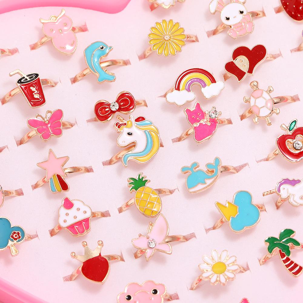 Bagues en alliage de 36 pièces pour enfants, style mixte, motif princesse de dessin animé – Ensemble de bijoux mignons et colorés