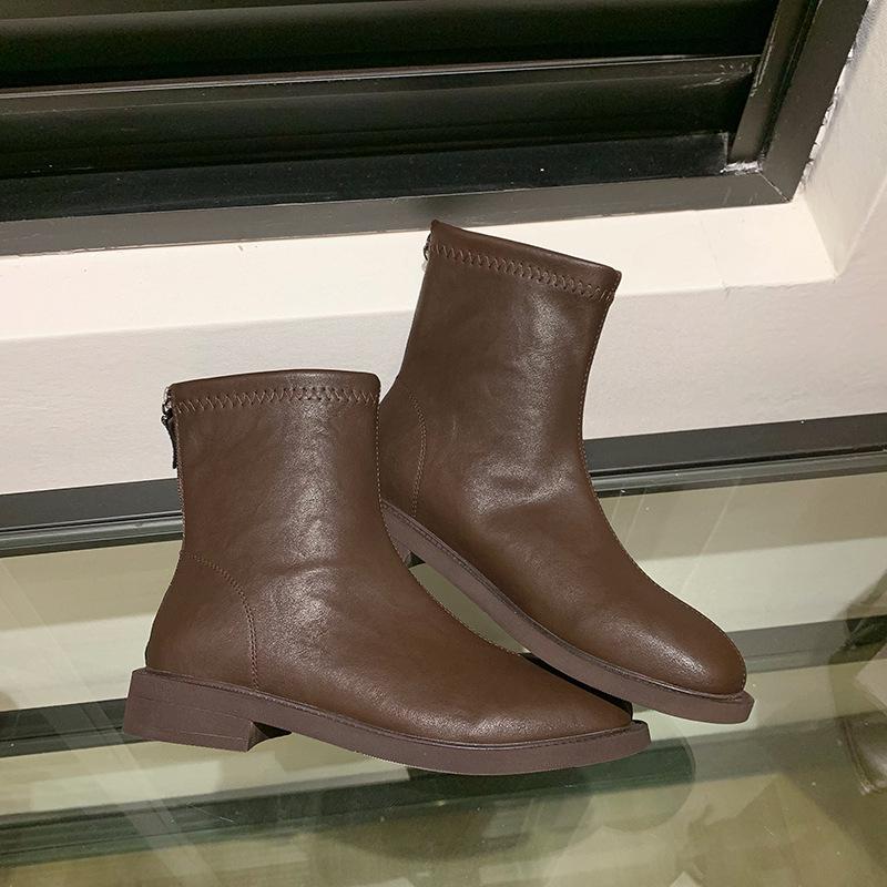 Soft leather winter thin boots women's 2024 elastic women's boots new women's shoes boots Martin boots velvet women's short boots