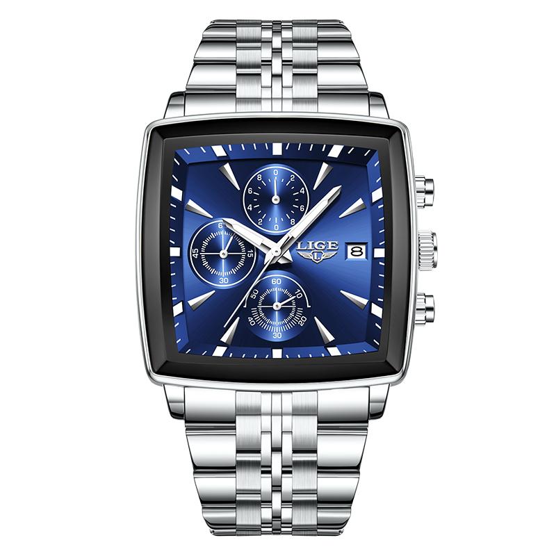 Waterproof Watch For Men Casual Sports Luminous Men's Quartz Wristwatches Stainless Steel Square Chronograph Reloj Hombre