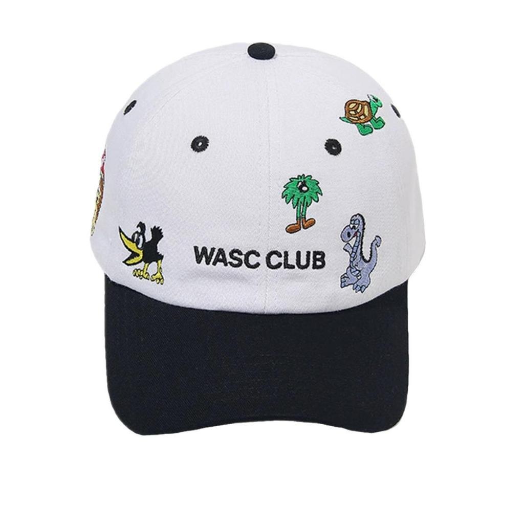 Czapka baseballowa w stylu retro z blokami kolorów, haftem i kreskówkowym zwierzęciem - Unisex miękki kapelusz, czarno-biały