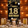 18th Birthday Door Banner Backdrop, Happy 18th Birthday Decorations for Girls Boys Black Gold, 18 Years Old Birthday Party Photo Props Yard Sign for
