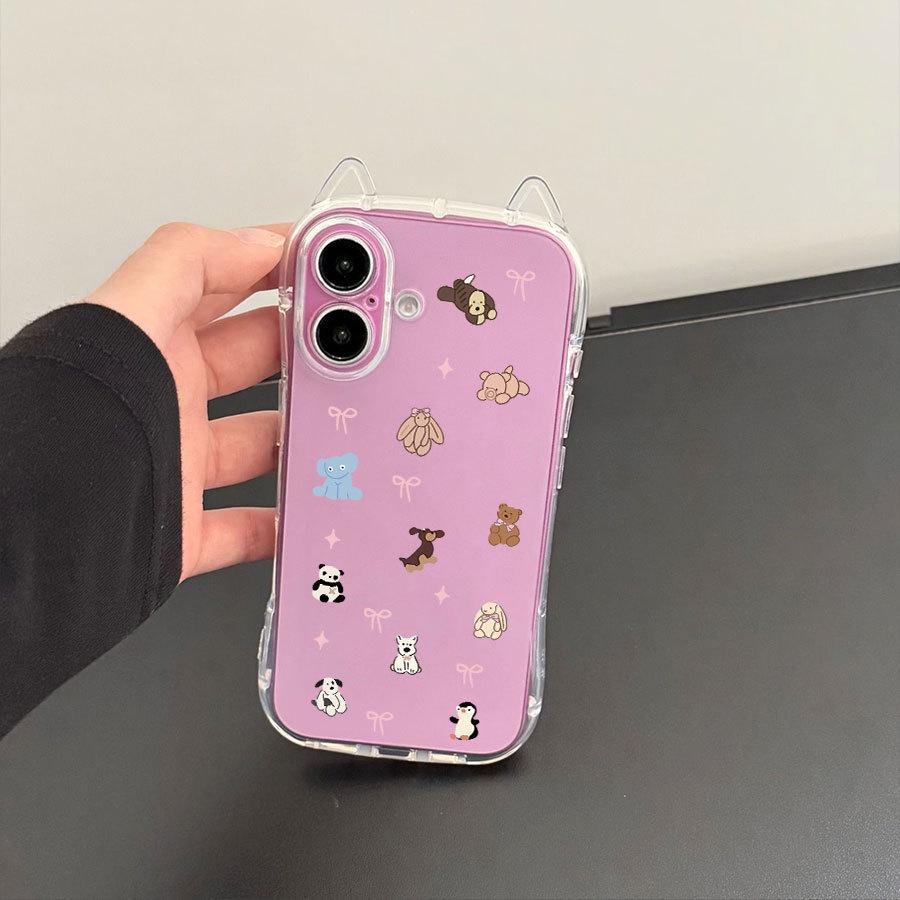 

Чехол для телефона с кошачьими ушками, бантом и мультяшным рисунком для iPhone 15/15 Pro Max, серии 11/12 Apple 14