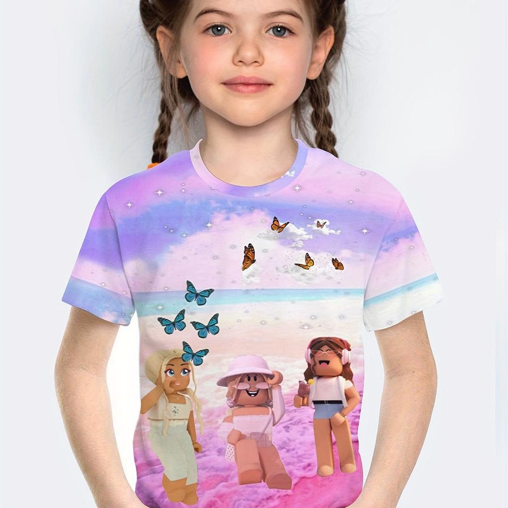 Children Top T-Shirt for Girls Short Sleeve Children T-Shirt Cartoon Print Pink Children's Clothing Kawaii Girls Summer Clothes