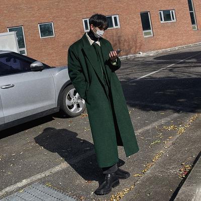 Long Woolen Coat for Men In Autumn and Winter, Korean Version, Loose and High-end, Plus Velvet and Thickened Woolen Windbreaker Jacket