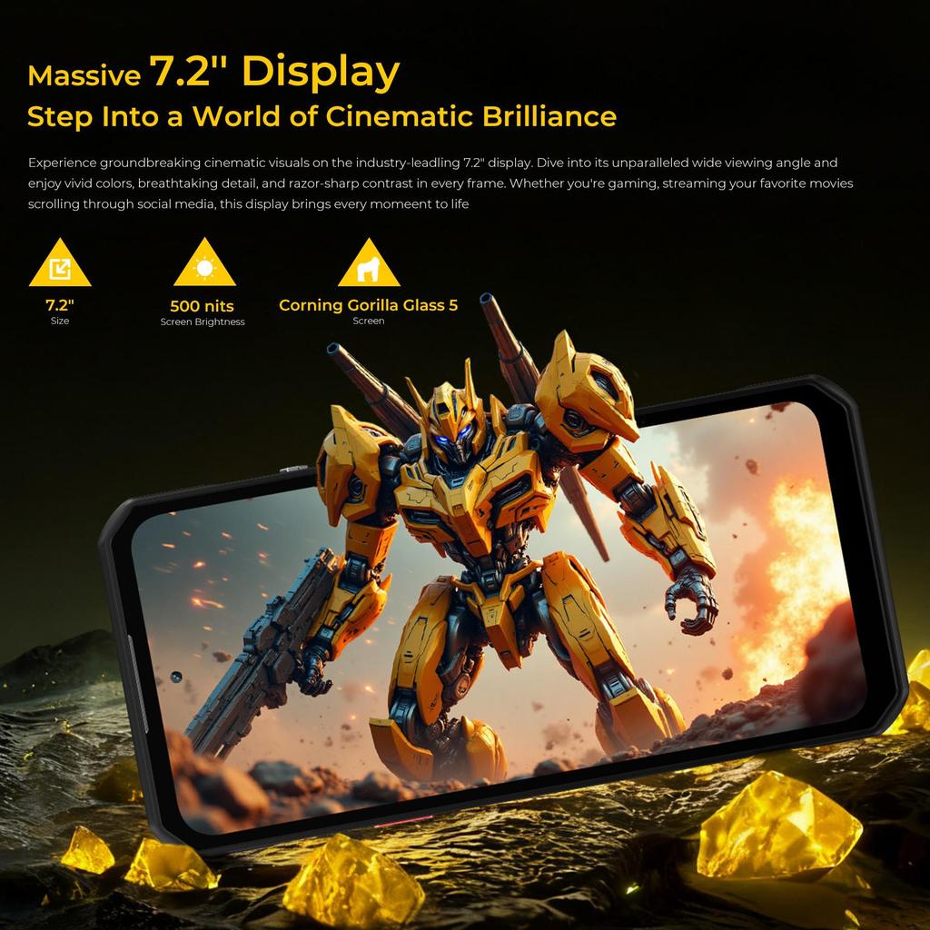 OUKITEL WP60 Rugged Smartphone Android 16, 10000mAh/33W Smartphone 24GB+512GB/2TB, 7.2" 120Hz Display, 64MP+16MP+2MP, NFC/GPS/OTG/Gemini
