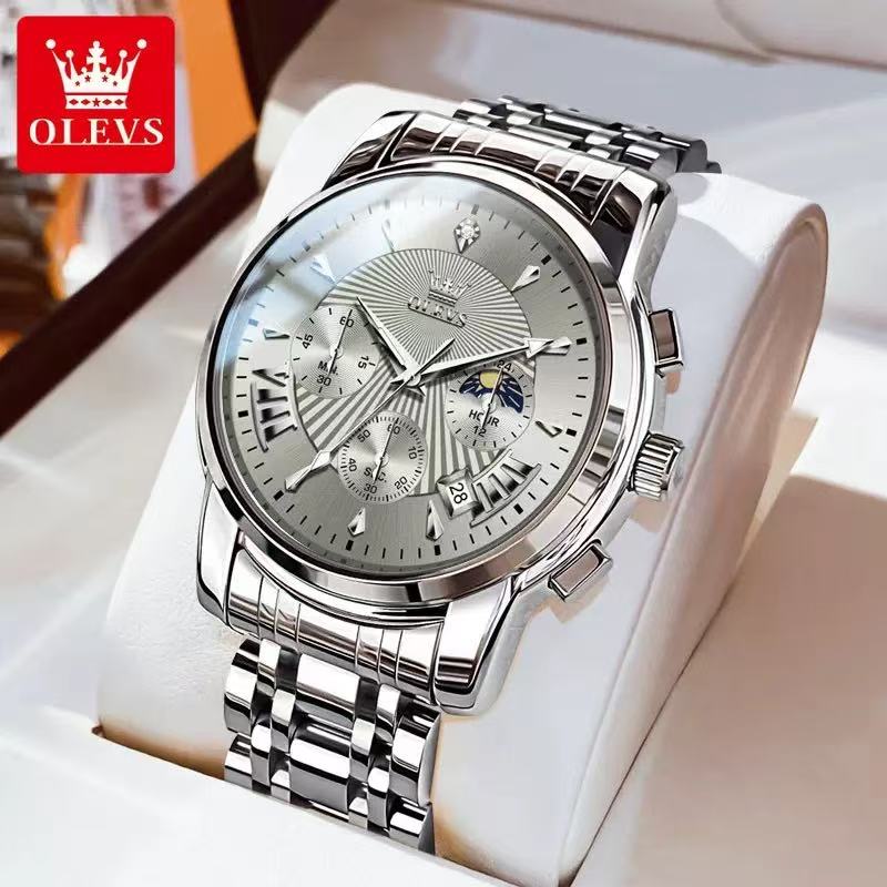 

Бренд OLEVS Мужские часы Многофункциональные модные кварцевые часы Новый стальной ремень Водонепроницаемые кварцевые часы