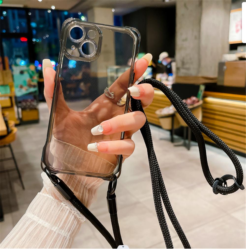 Sznurkowy naszyjnik crossbody z przezroczystym etui dla iPhone 15 11 12 13 14 Pro Max Plus 7MM Pasek Miękka Pokrowiec Silikonowy