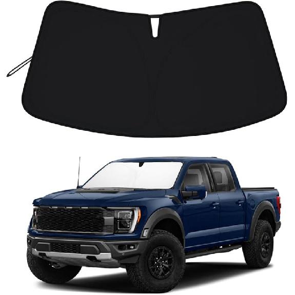 PIMCAR Windshield Sun Shade For Ford F150 -2025 | Premium 310T Reflective UV & Heat Protection |  Fit Foldable Sunshade With Storage Pouch, Dashboard