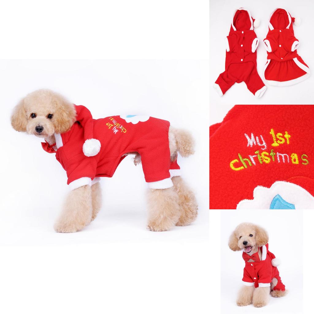 Cozy And Stylish Christmas Pet Dog Dress Warm Dog Hoodie Sweaters Coat With Red Skirt