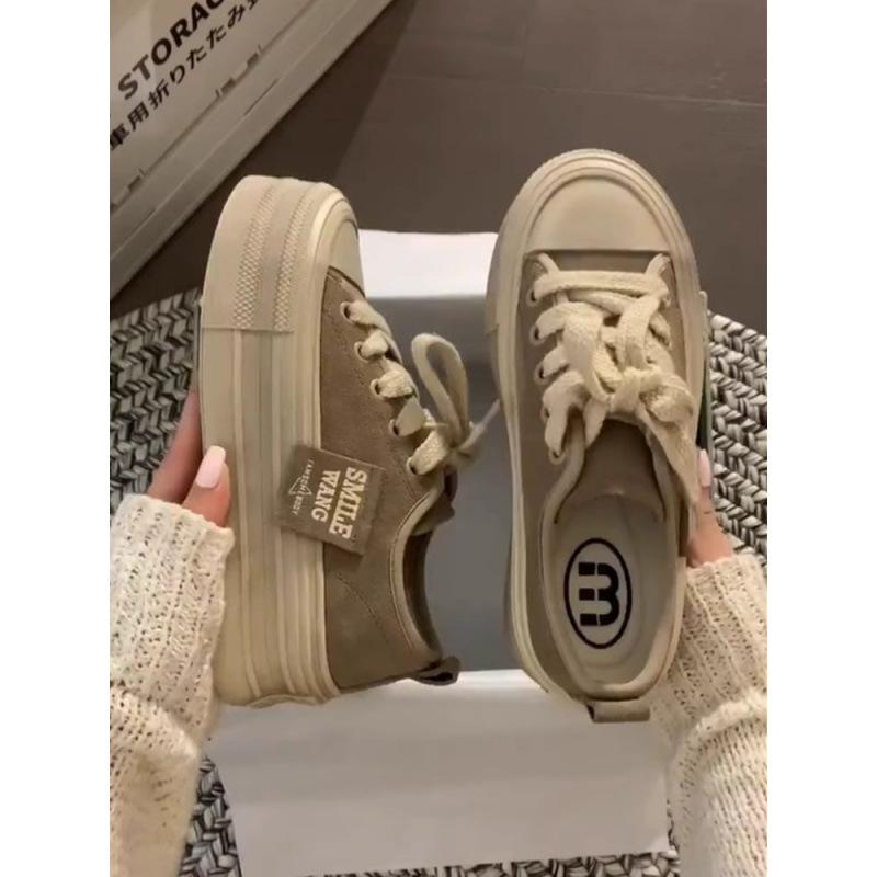 Platform canvas shoes women's 2025 spring new muffin versatile breathable sports and leisure white shoes retro board shoes