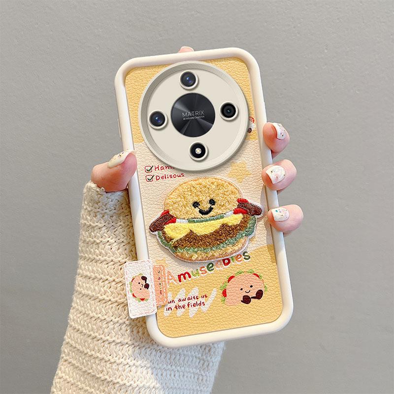 KEYSION Cartoon Cute Plush Embroidery Case for HONOR X9b 5G with Lanyard Shockproof Phone Back Cover for Huawei Magic 6 Lite 5G