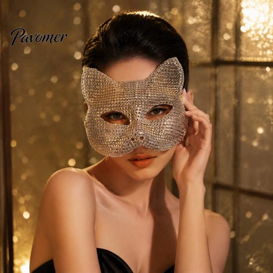 Luxury Rhinestone Costume Mask Full Halloween Mask, Sparkling Skull And Cat Face Carnival Adjustable Elastic Straps for Theme Dances Decorative Party