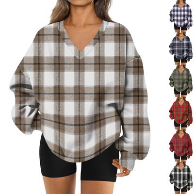 Women's Sweatshirt Sports Flannel  Sweatshirt Long Sleeve Top Casual V-Neck Sweatshirt