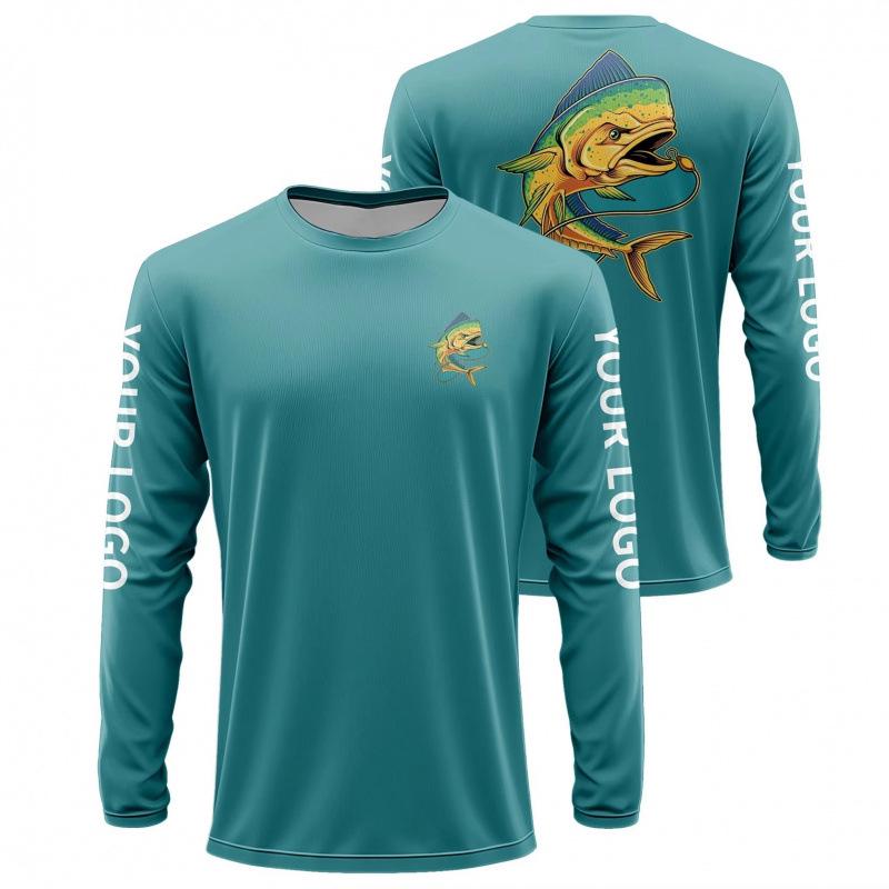 Men's Quick-Dry UV Protection Long Sleeve Fishing Shirt with Breathable Logo Pattern
