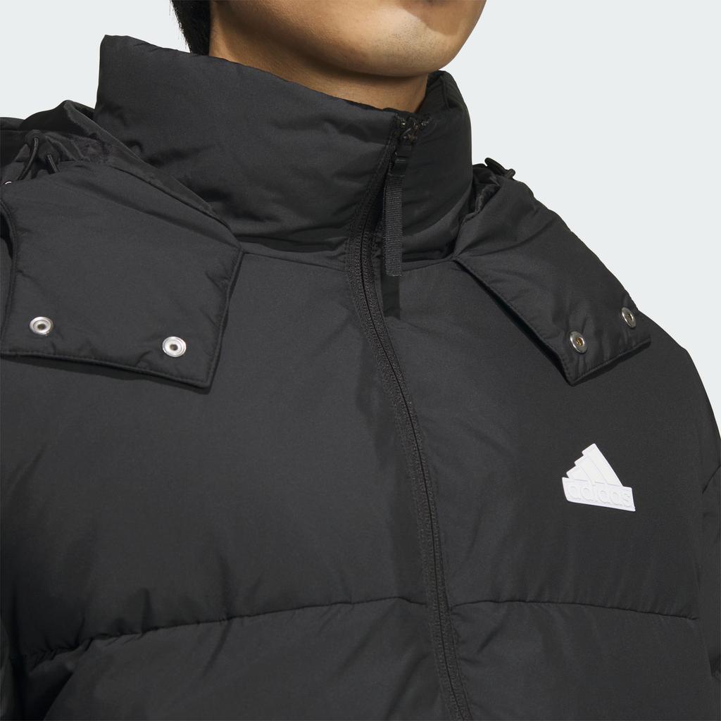 Adidas Puffy Down Series Logo Outdoor Casual Hooded Warm Puffer Jacket Unisex Jacket Black JM9131