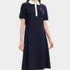 Fila Logo Casual Commuter Long Knit Polo Short Sleeve Dress Women Dresses Legendary-Blue F11W331310F-NV