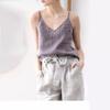 2026 summer European and American women's loose temperament simple v-neck sleeveless linen cotton solid color halter top