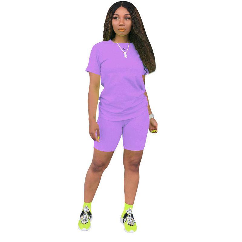 Solid Color Round Neck Neck T-shirt Shorts Set Pure Color Crew Neck T-shirt Shorts Set