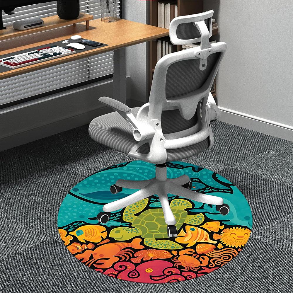 1pc Ocean Creatures Office Round Area Rug, Mat Suitable For Office, Under Office Chairs Bedroom Living Room Home Decor, Room Deco