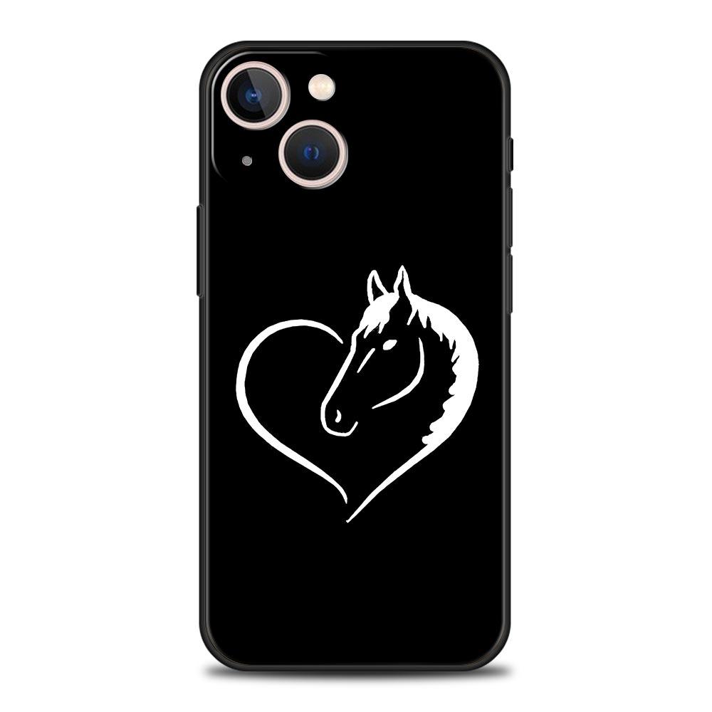 Animal Art Horse Phone Case For iPhone 17 16 15 Pro Max 11 12 13 14 7 8 Plus SE 2020 X XR XS Cover Soft Black