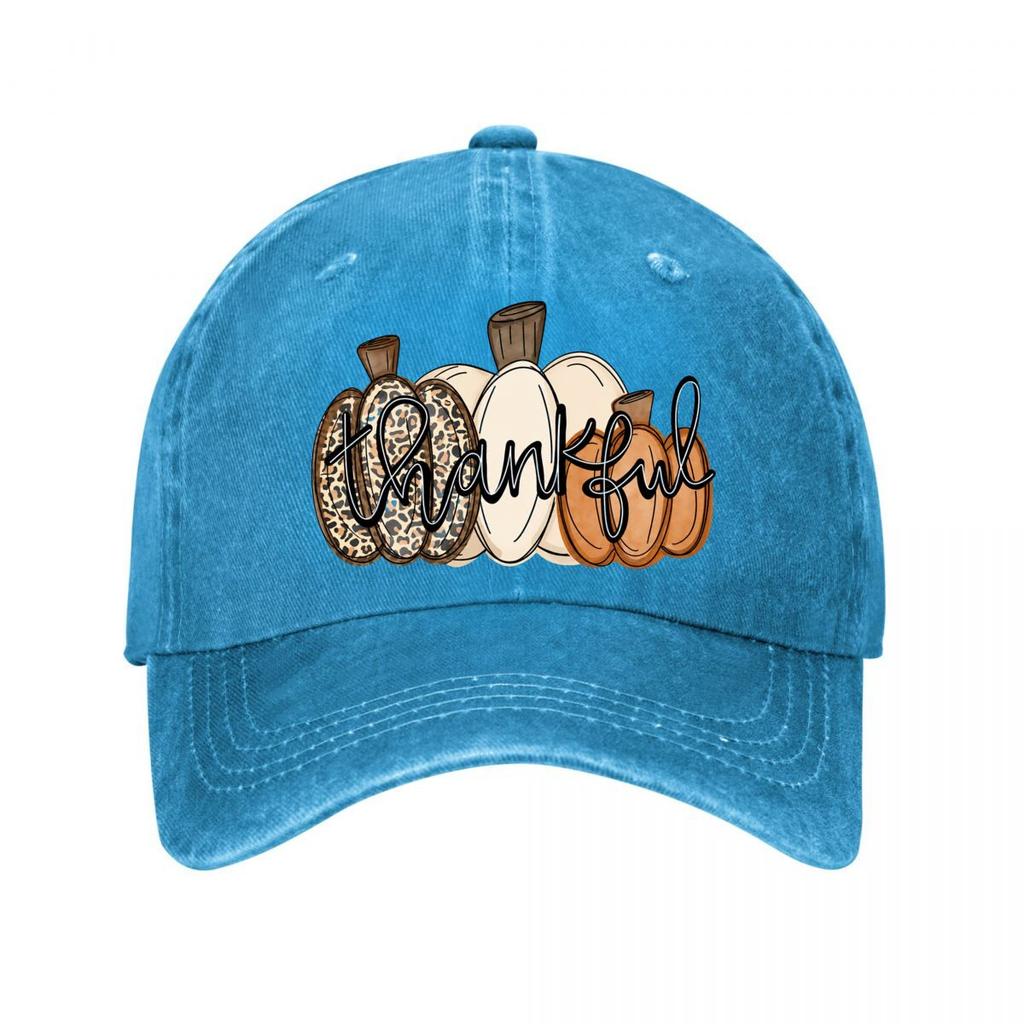 Thankful Leopard Print Pumpkin Thanksgiving Decor Washed Baseball Cap Outdoor For Womens Unisex FeUnisex