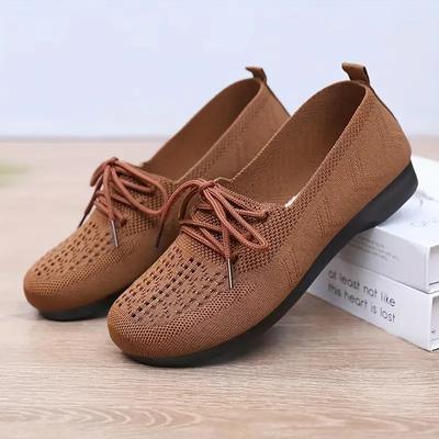 Fashion Autumn New Casual Flat Shoes Women's Fashion Round Head Mid-mouth Mesh Cloth Breathable Front Lacing Soft Sole Non-slip Shoes