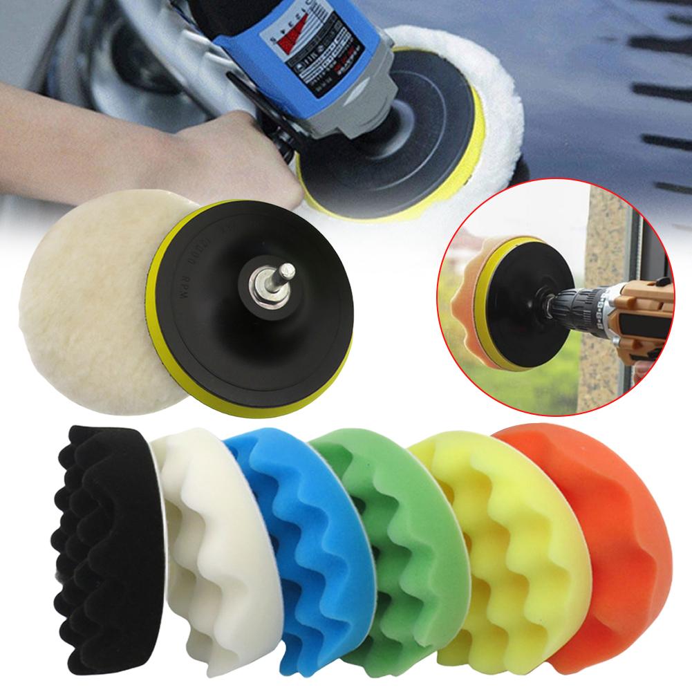 3/5inch CarPolishing Disc 8/9Pcs/Set Self-Adhesive Buffing Waxing Sponge Wool Wheel Polishing Pad For Car Polisher Drill Adapter