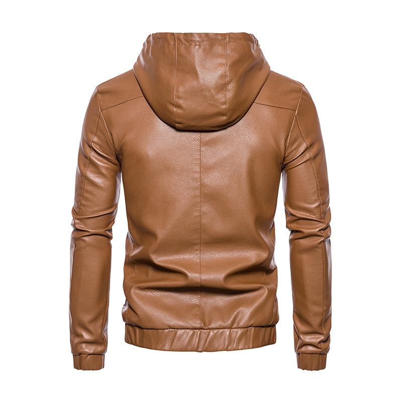 Autumn and Winter Men's Leather Jacket Leather Jacket Men's Hooded Slim Fit Motorcycle Casual Solid Color Jacket