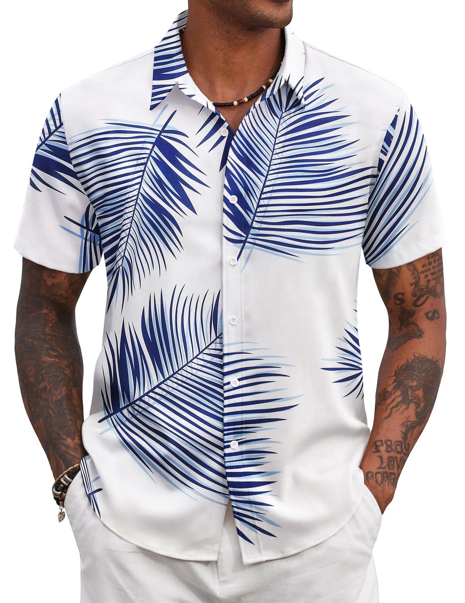 

Мужские гавайские рубашки с цветочным принтом с коротким рукавом на пуговицах для летнего отпуска на пляже и свадьбы 5XL