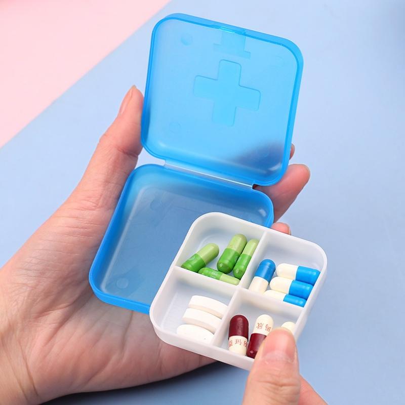 4Grids Cross Print Pillbox Mini Travel Portable Pill Cases 7-day Carry-on Pill Holder Drug Tablet Medicine Storage Organizer Box