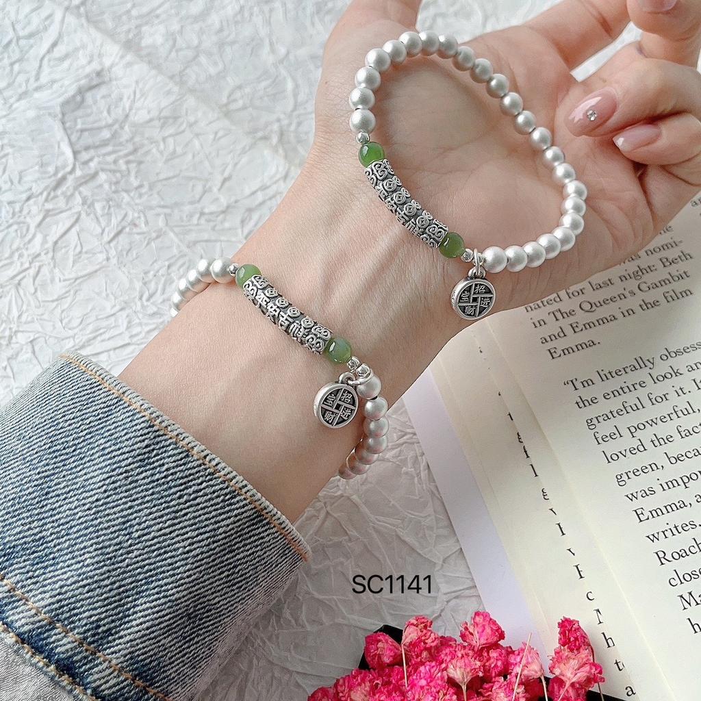 Pure Silver 999 Silver, Ancient Jasper Safe and Auspicious Pipe Elbow Bracelet.