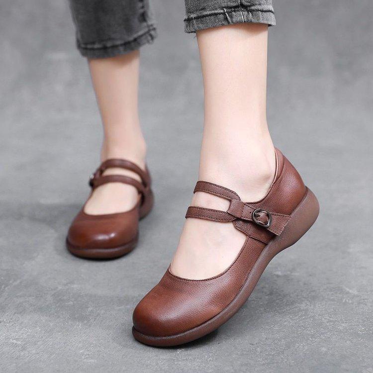 

Soft-soled mother shoes are comfortable and non-slip, middle-aged retro small leather shoes are lightweight, 2025 autumn new one-word buckle single s 40 хаки