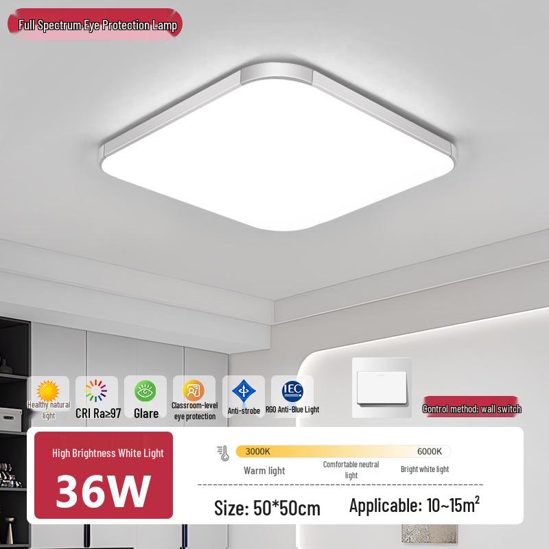 Full Spectrum LED Ceiling Light - Modern Rectangular Fixture for Living Room, Bedroom, Dining Room, Study.