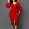 JKASHDK Women's Fashion Autumn Winter Solid Color Print Long Sleeve V-Neck High Waist Casual Cocktail & Evening Dresses