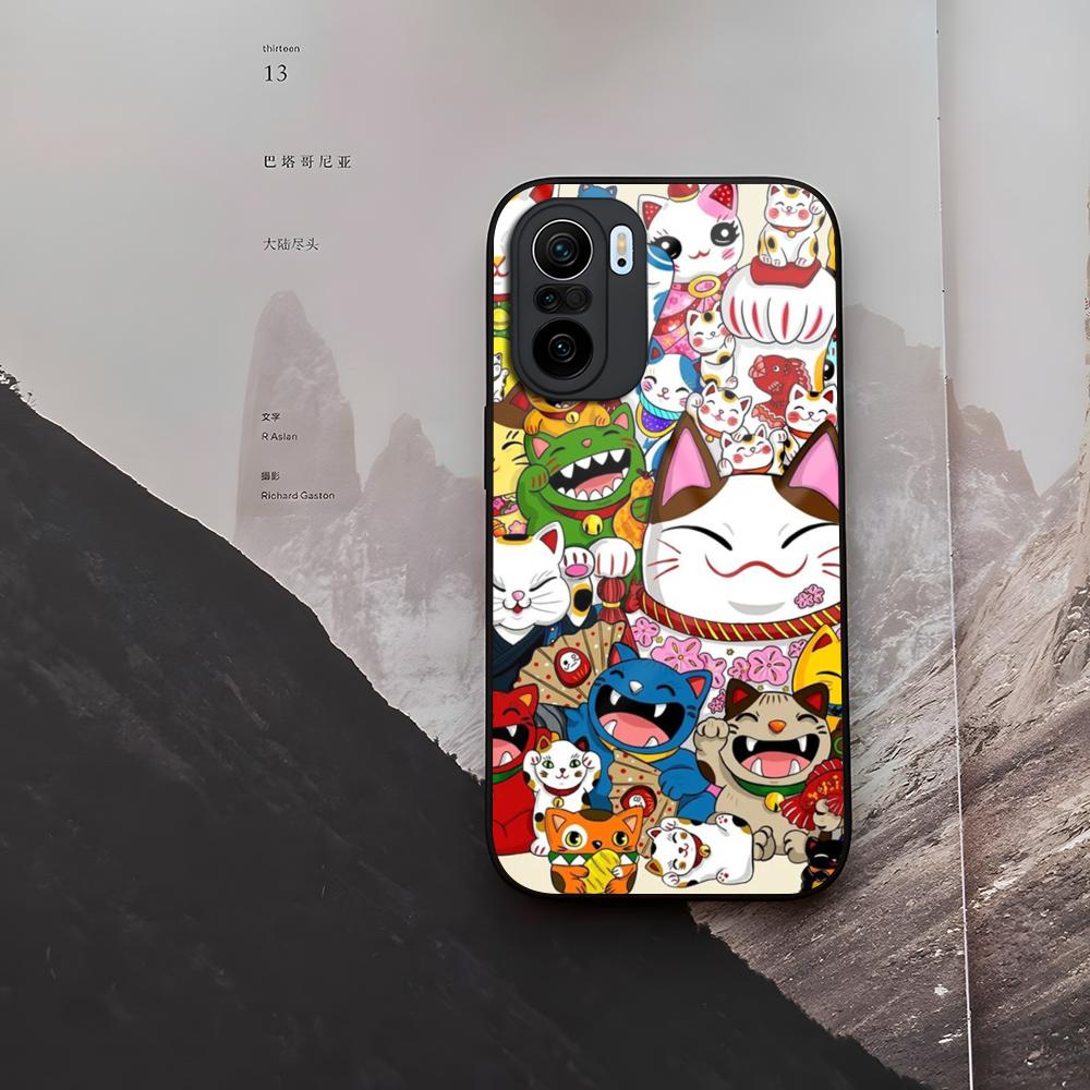 Japanese Lucky Cat Phone Case Tempered Glass For Xiaomi 15 14 12 Lite Pro 13 11t Lite POCO M6 M5 X6 X5 X3 F5 F6 Pro Cover