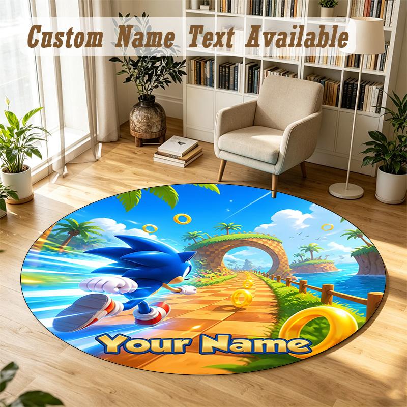 Round Rug Custom NameSonic Pattern Non Slip Carpet Home Floor Decor