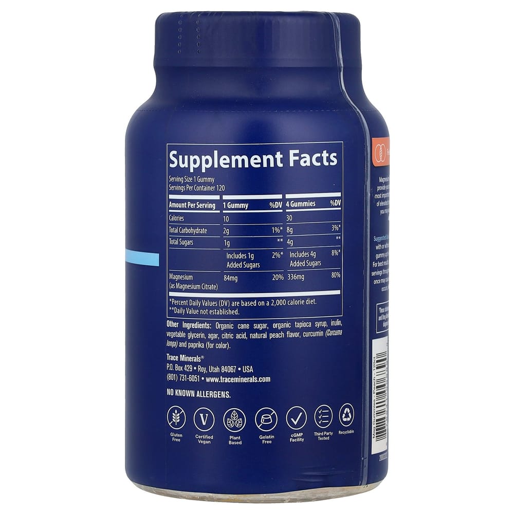 iHerb Trace Minerals Research Magnesium Peach Flavor Gummies, 120 Count