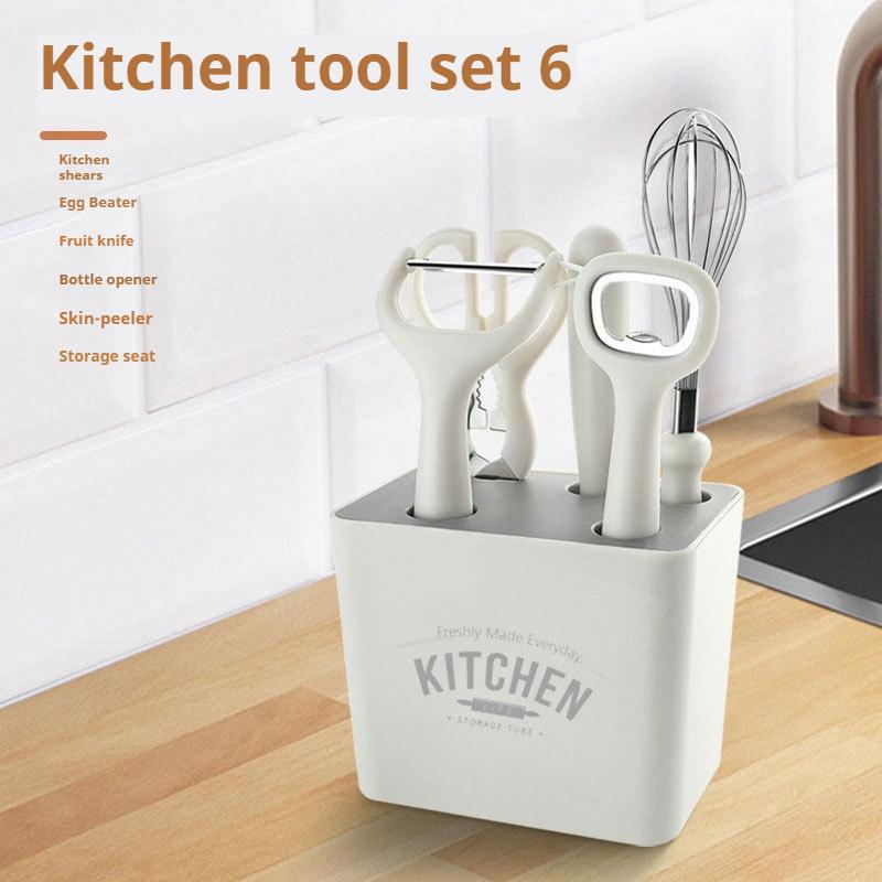 Kitchen Gadget Set 6-piece Set, Paring Knife, Fruit Knife, Melon Planer, Complementary Food Tool Combination Set with Storage Seat