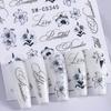 2Pcs Lily Letter Nail Stickers, Black and White Ink Painting Floral & Letter Self-Adhesive Nail Decals