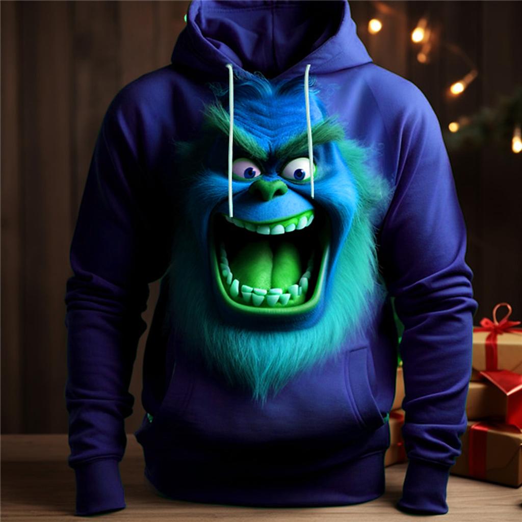 Weihnachten Herren Lustige Weihnachten 3D Hoodies Grafik Elf Mode 3D Druck Sport Outdoor Feiertags-Hoodies Marineblau