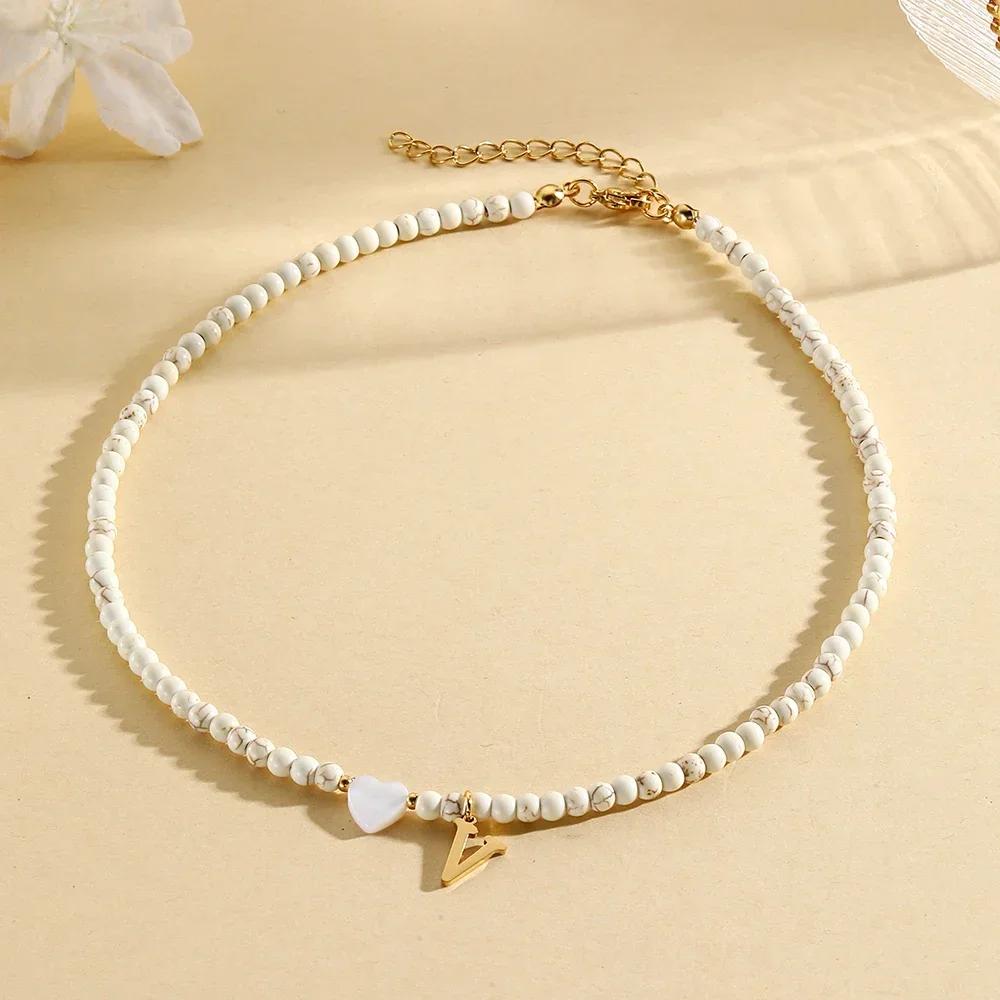 Bohemian Choker Neck Necklaces Heart-shaped Shell Letter Pendant Beads Women Necklace Woman Trend Jewelry Gift 2025