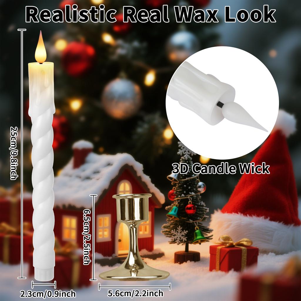 6Pcs White/Ivory Flameless Taper Candle Twisted LED Battery Operated Candlesticks With Holder for Wedding Home Party Table Decor