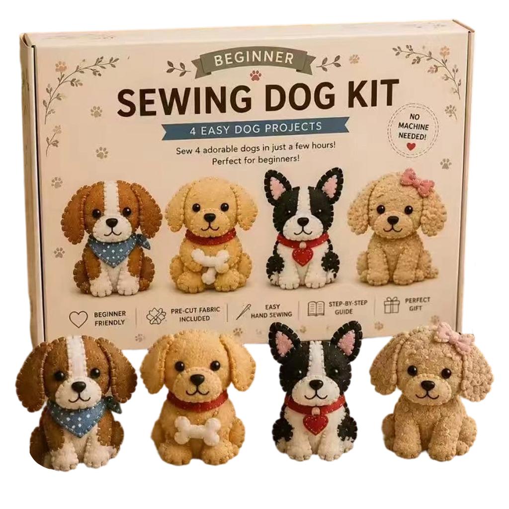 Kit da Cucito per Principianti Gnomo 4 Facili Progetti a Mano Tessuto in Feltro Pretagliato Guida Passo Passo Non Serve la Macchina Giocattoli Peluche Miniatura Fai da Te