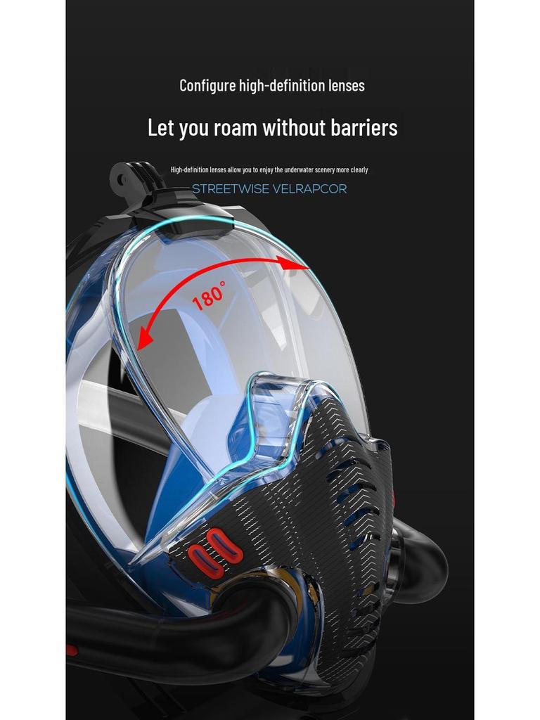 Celotvárová šnorchlovacia maska s dvoma trubicami a silikónovým tesnením pre dospelých a deti - Neprepúšťajúca, Suché potápačské okuliare