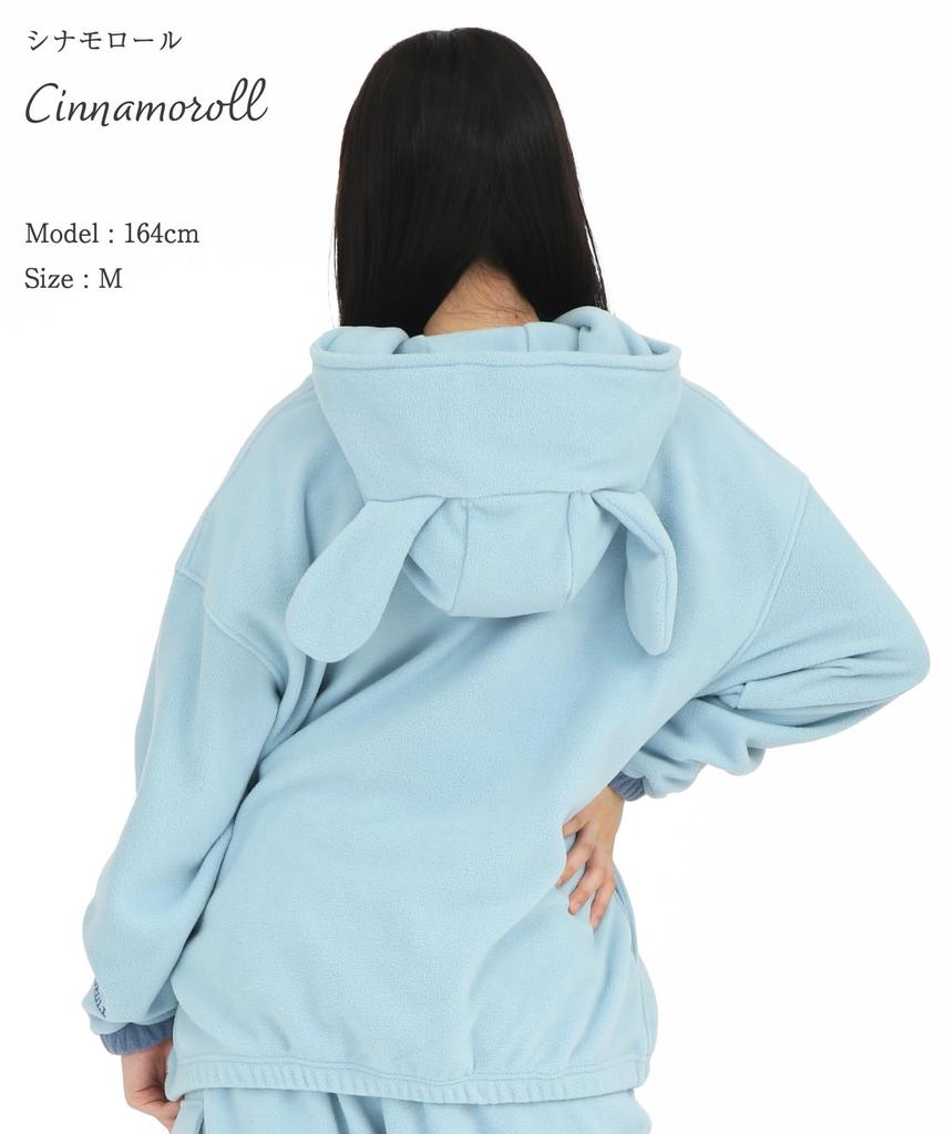 SAZAC Cinnamoroll Half-Zip Hoodie, Fleece, Women's, Long Sleeve, Warm Top (Sax/M/SAN1861)